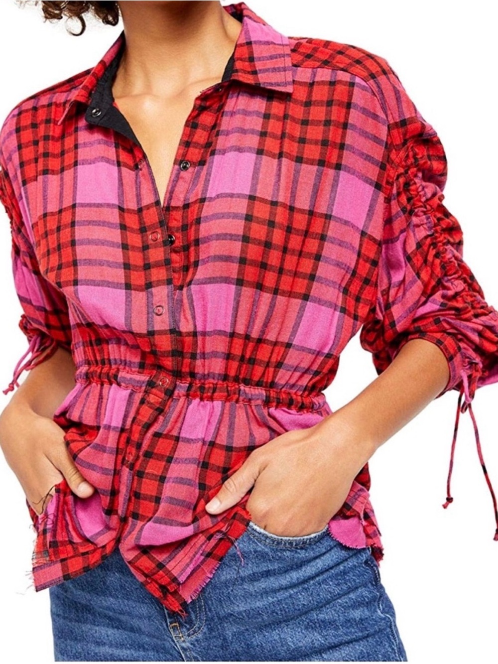 Free People Flannel Print Top